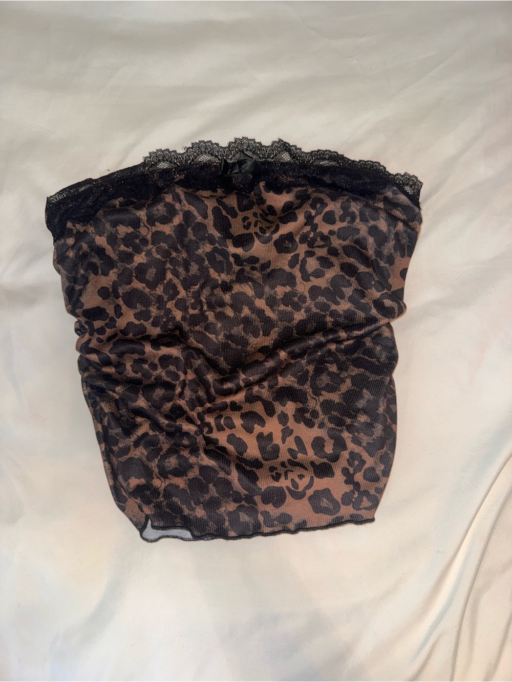 Leopard Print Lace-Trim Tube Top - Brown/Black